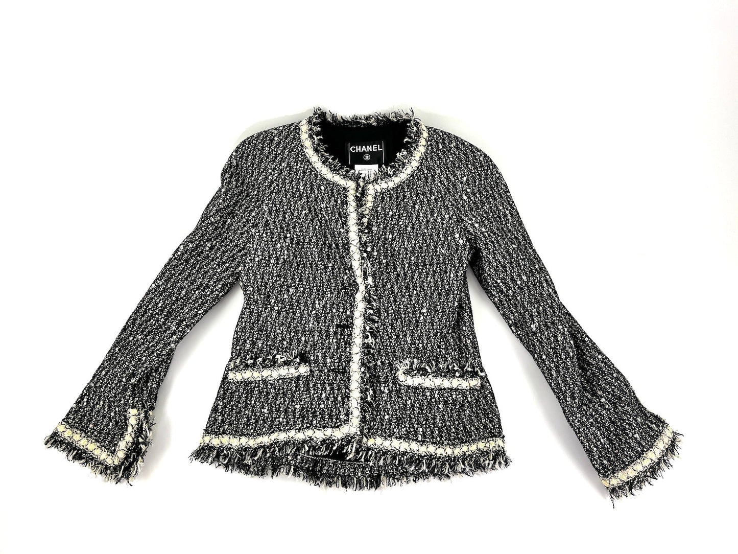 CHANEL Tweed 05A Black White Jacket 36 2 4