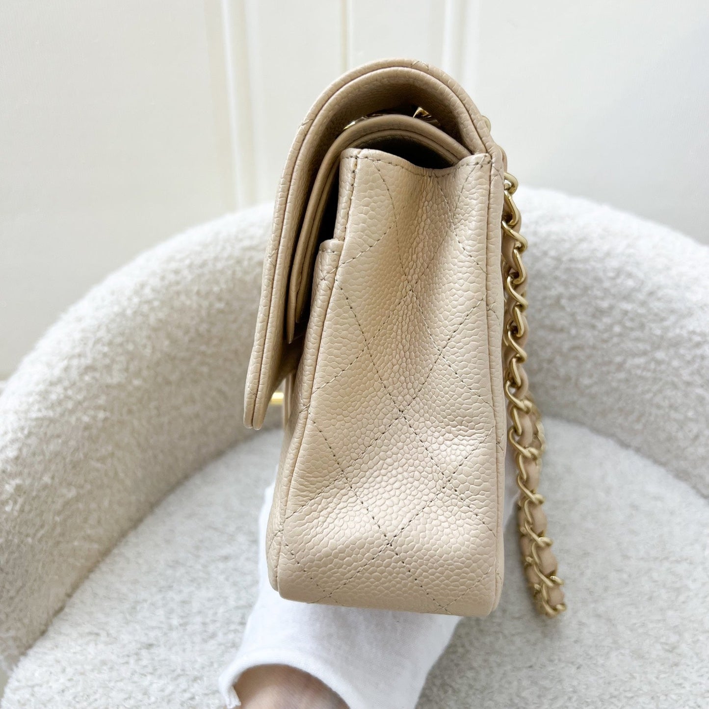Chanel Medium Classic Flap CF in Beige Caviar and GHW