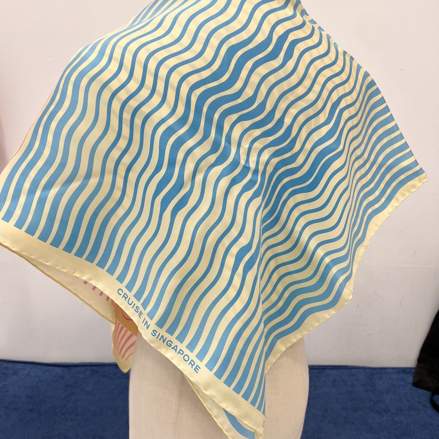 Chanel Cruise in Singapore 90cm VIP Gift Scarf in Pink / Blue / Cream 100% Silk
