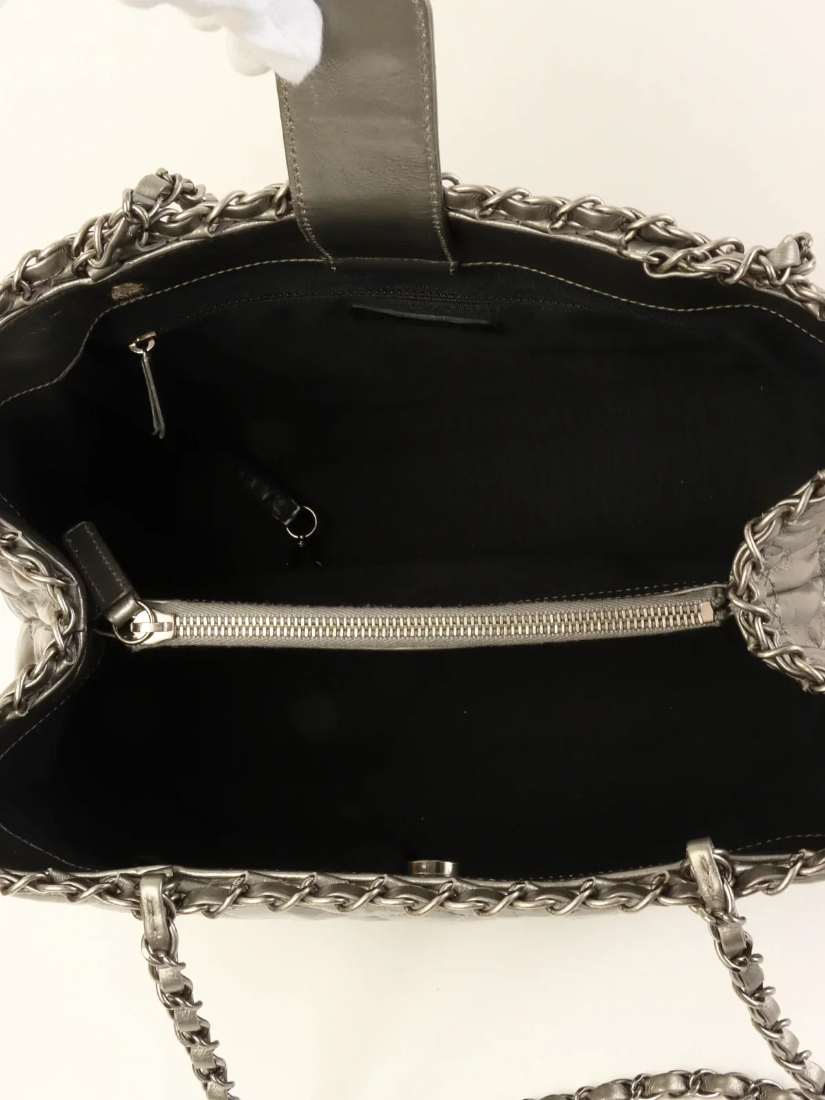 Chanel Around Made Cc Mark Stitch Chain Tote Bag Silver