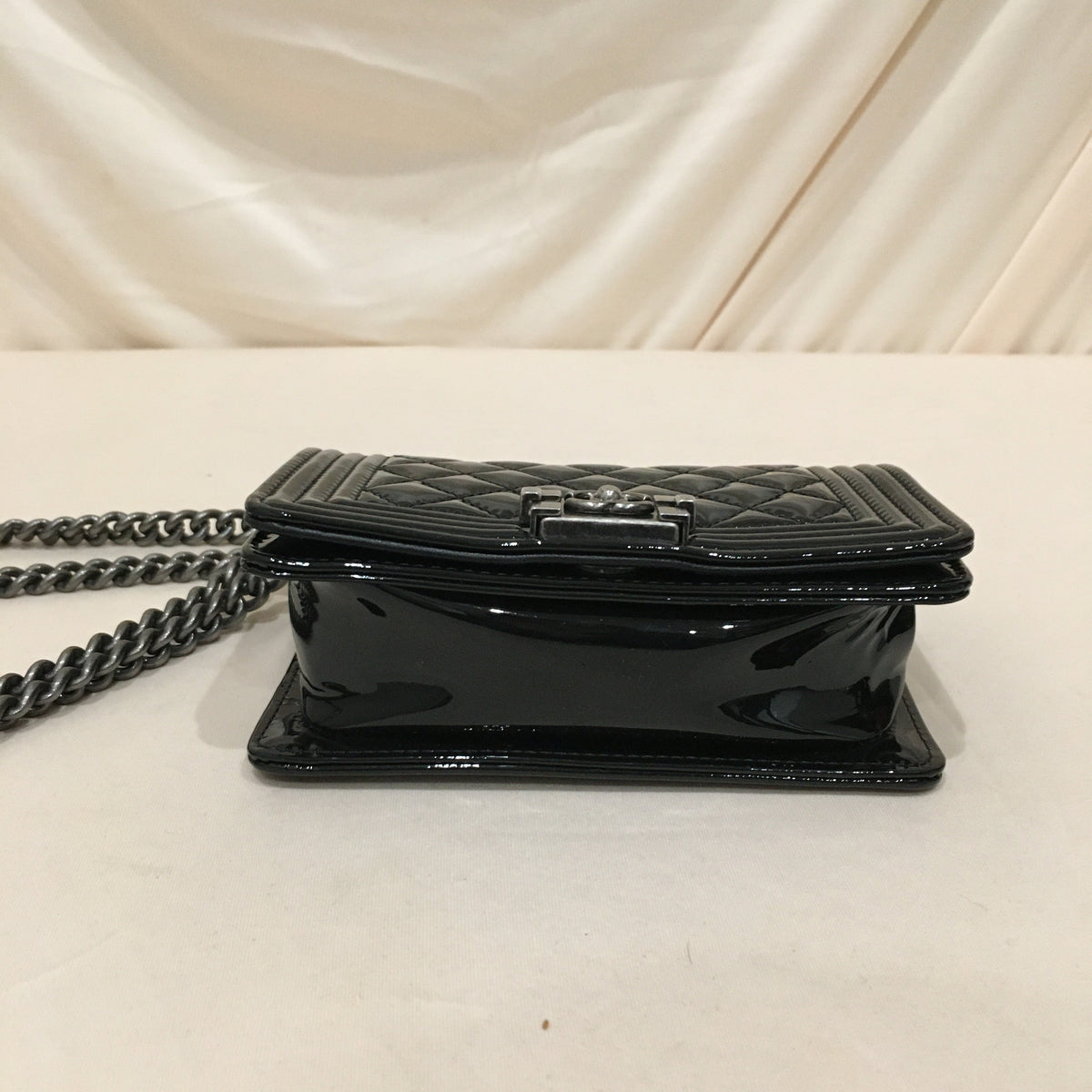 Chanel Black Patent Super Mini Boy Shoulder Bag Sku#