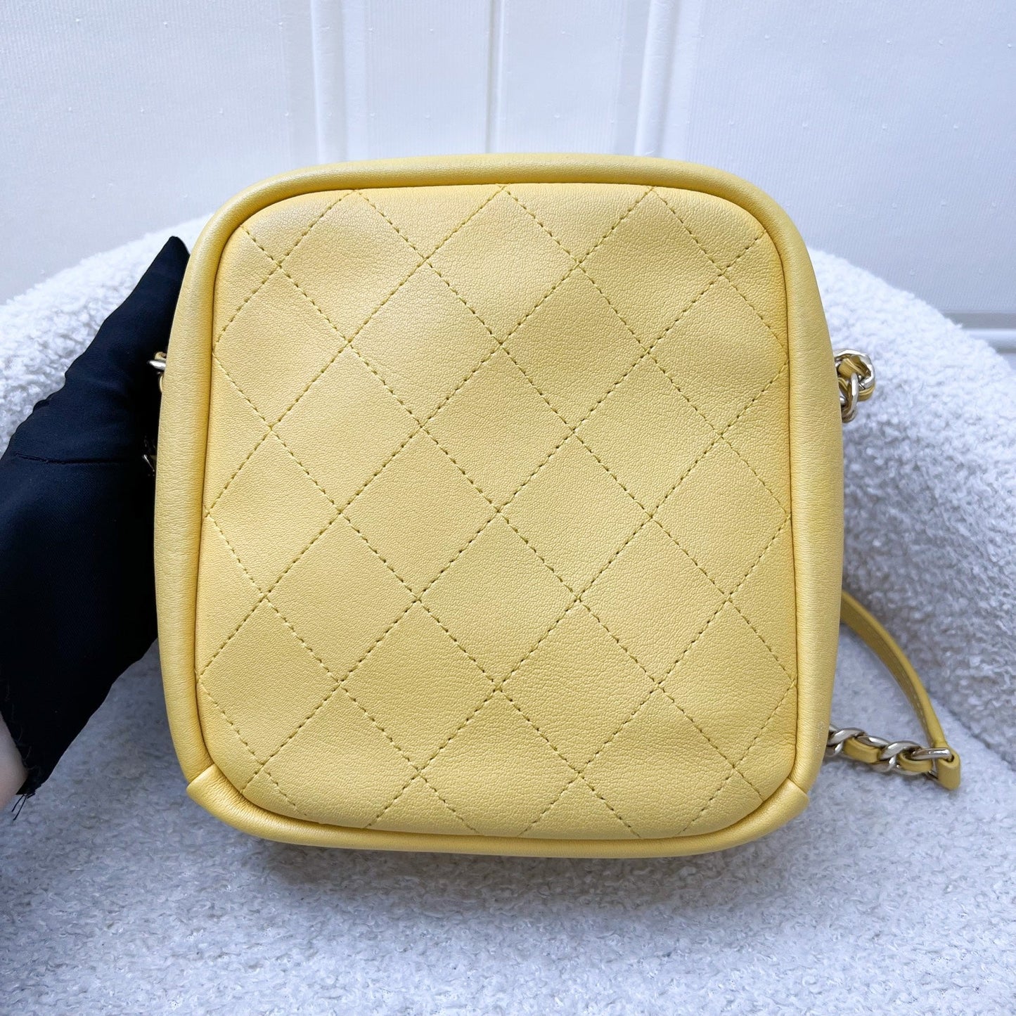 Chanel 19C Casual Trip North South Camera Bag in Yellow Stiff Lambskin and GHW