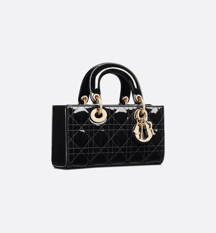 DIOR SMALL LADY D-JOY BAG Black Patent Cannage Calfskin