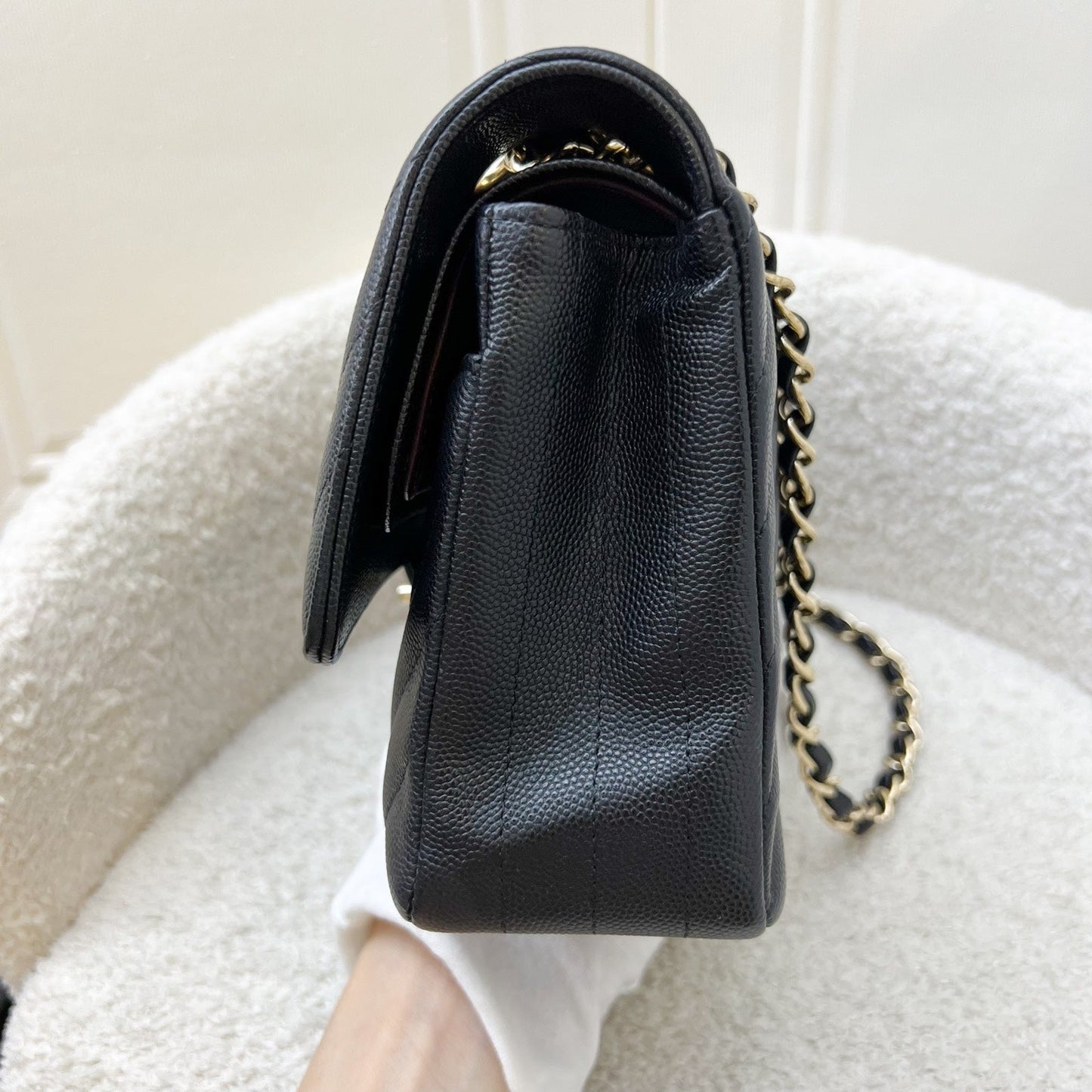 Chanel Classic Medium CF in Black Chevron Caviar and LGHW