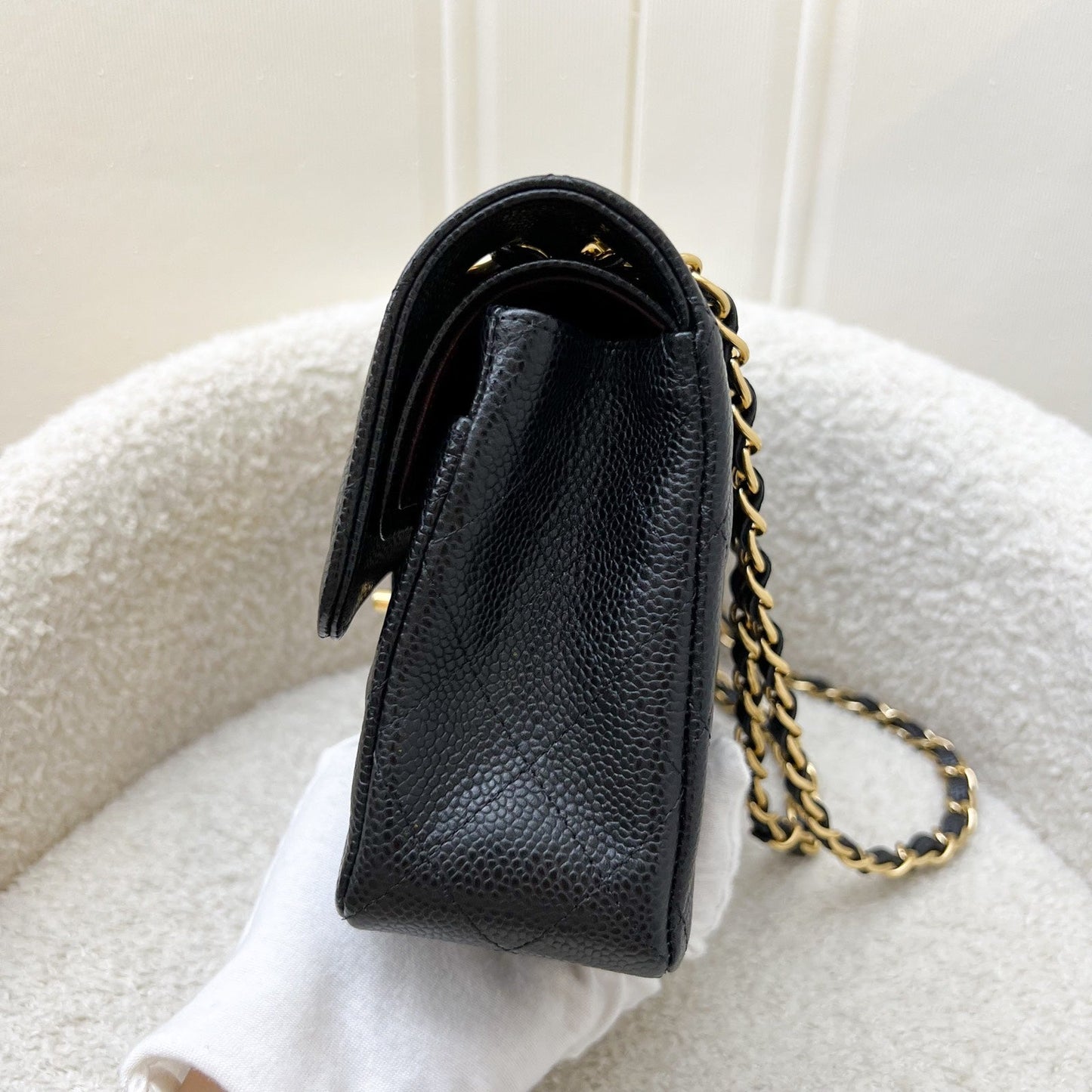 Chanel Small Classic Flap CF in Black Caviar and GHW (Model: A01113)