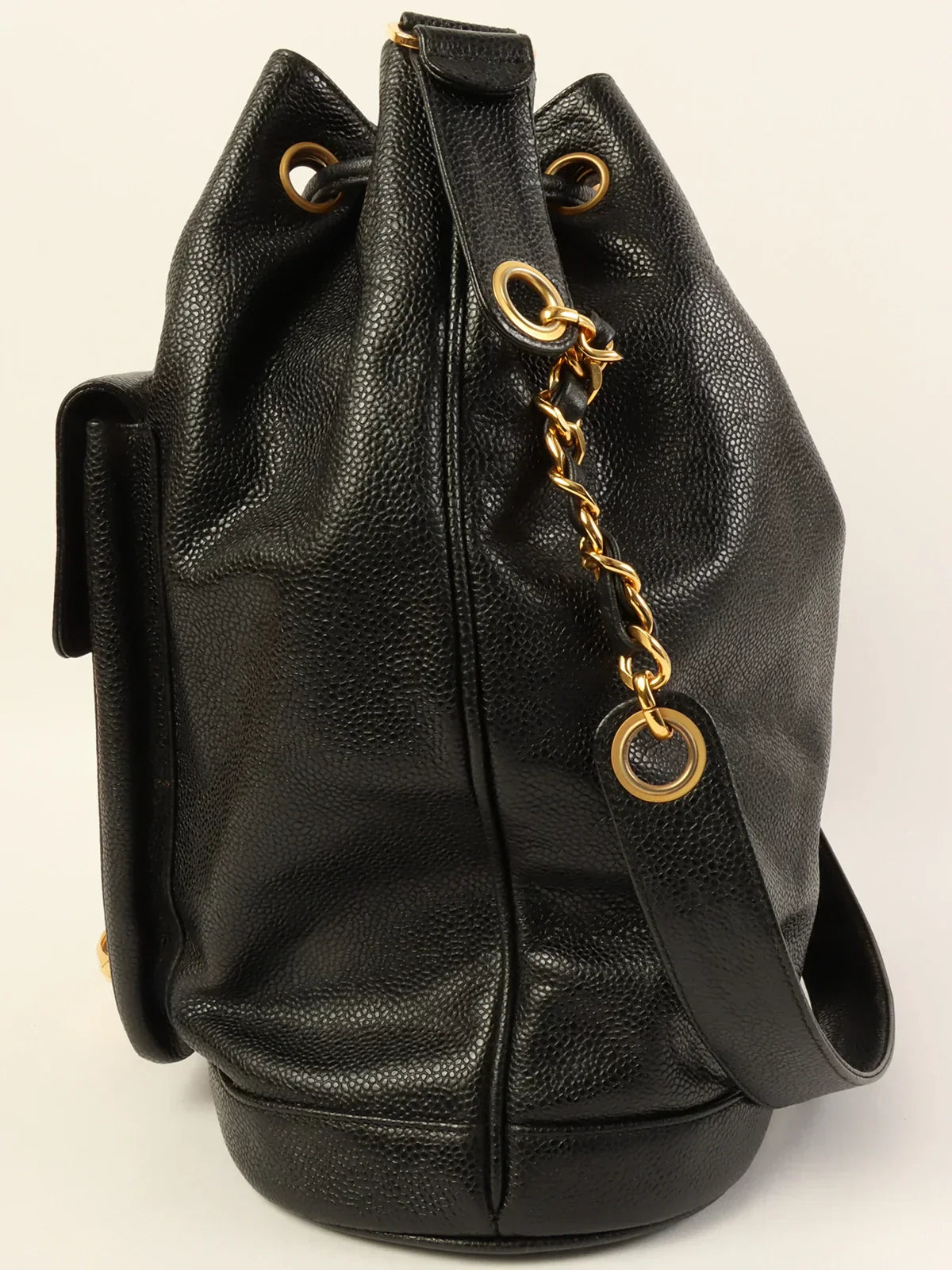 CHANEL Caviar Skin Turn-Lock Shoulder Bag With Pouch Black