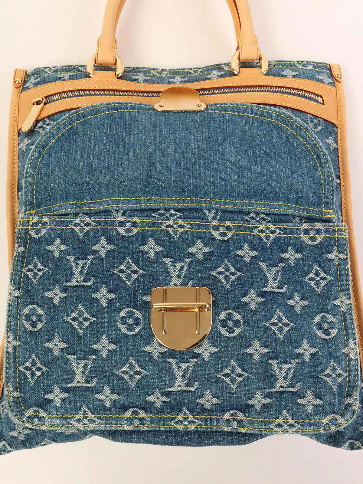 LOUIS VUITTON 2005 Made Denim Monogram Flat Shopper Indigo Blue