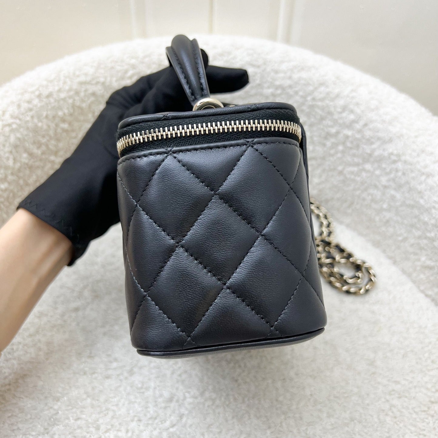 Chanel Top Handle Small Vanity in Black Lambskin and LGHW