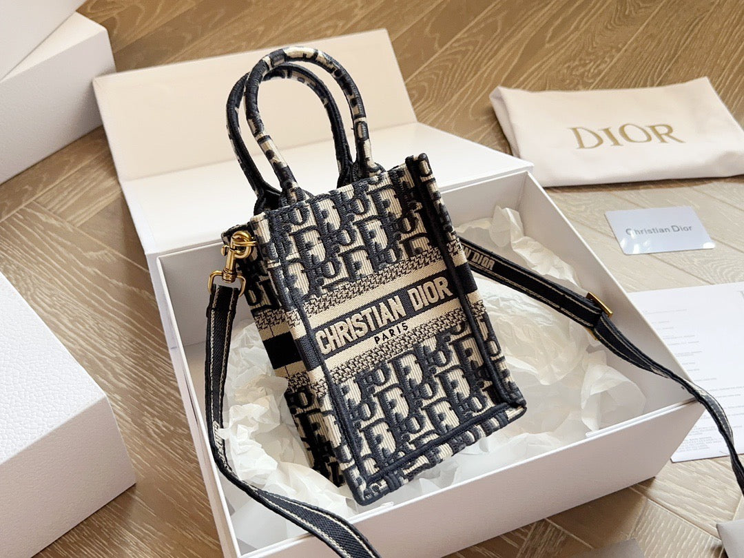 DR307 Mini Dior Book Tote Phone Bag/ 5 x 7 x 2 inches