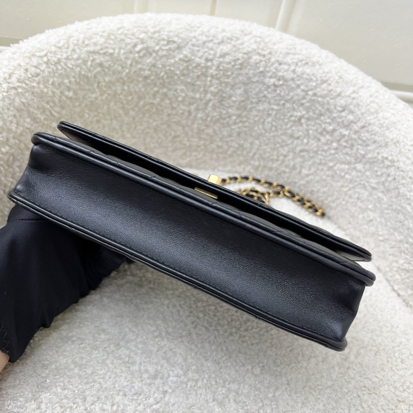 Chanel Pearl Crush Wallet on Chain WOC in Black Lambskin and AGHW (Model: AP1450)