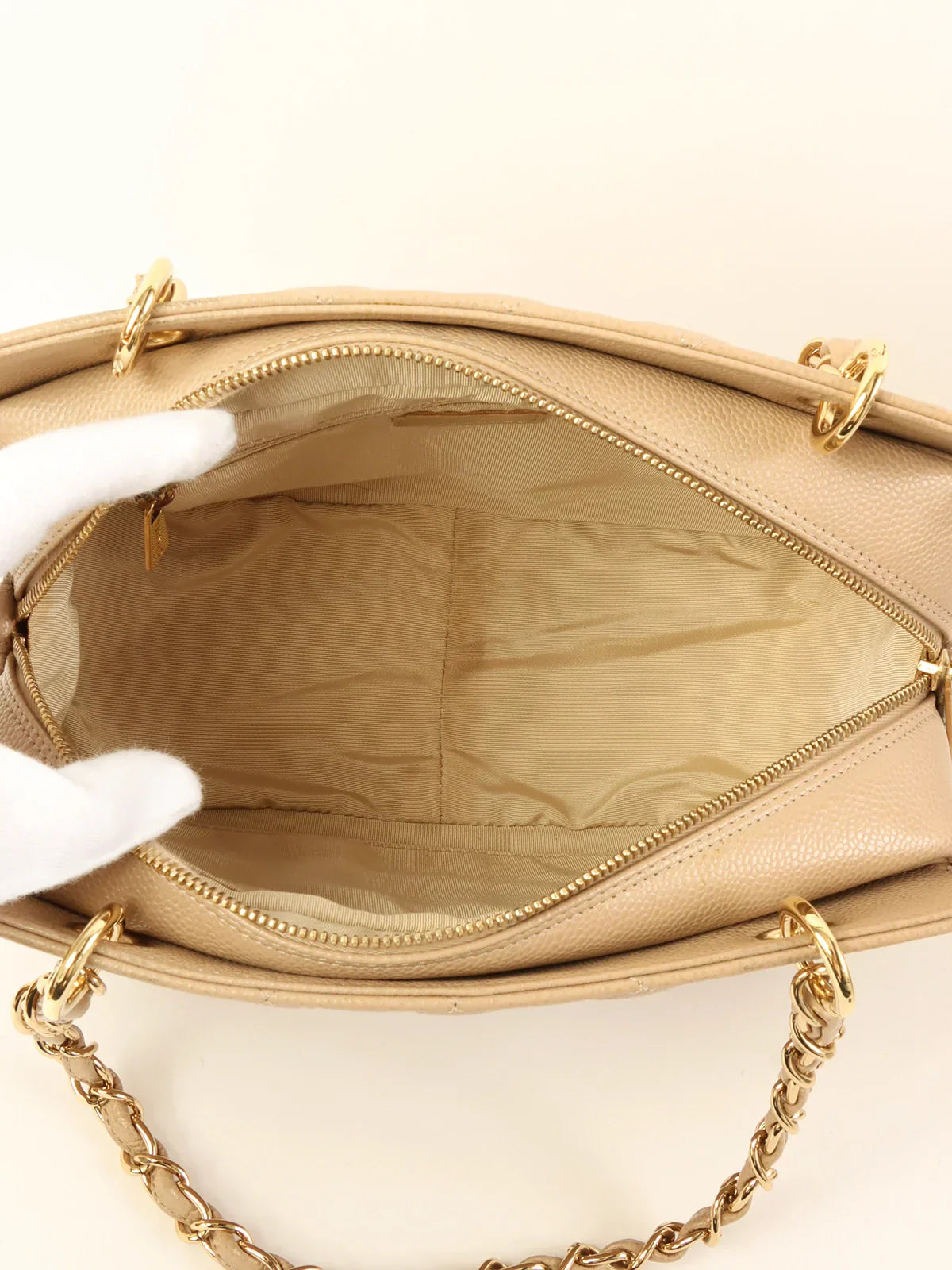 Chanel Around Made Caviar Skin Cc Mark Stitch Chain Tote Bag Greige