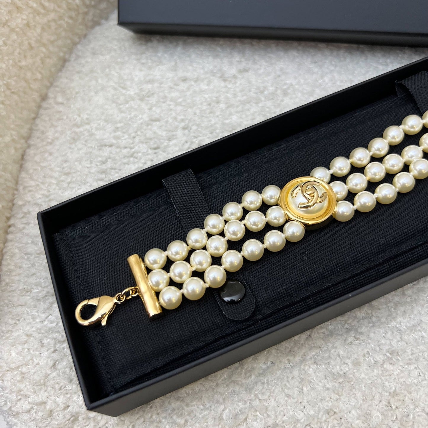 Chanel 24A Triple Row Pearl Bracelet in GHW (ABD703)