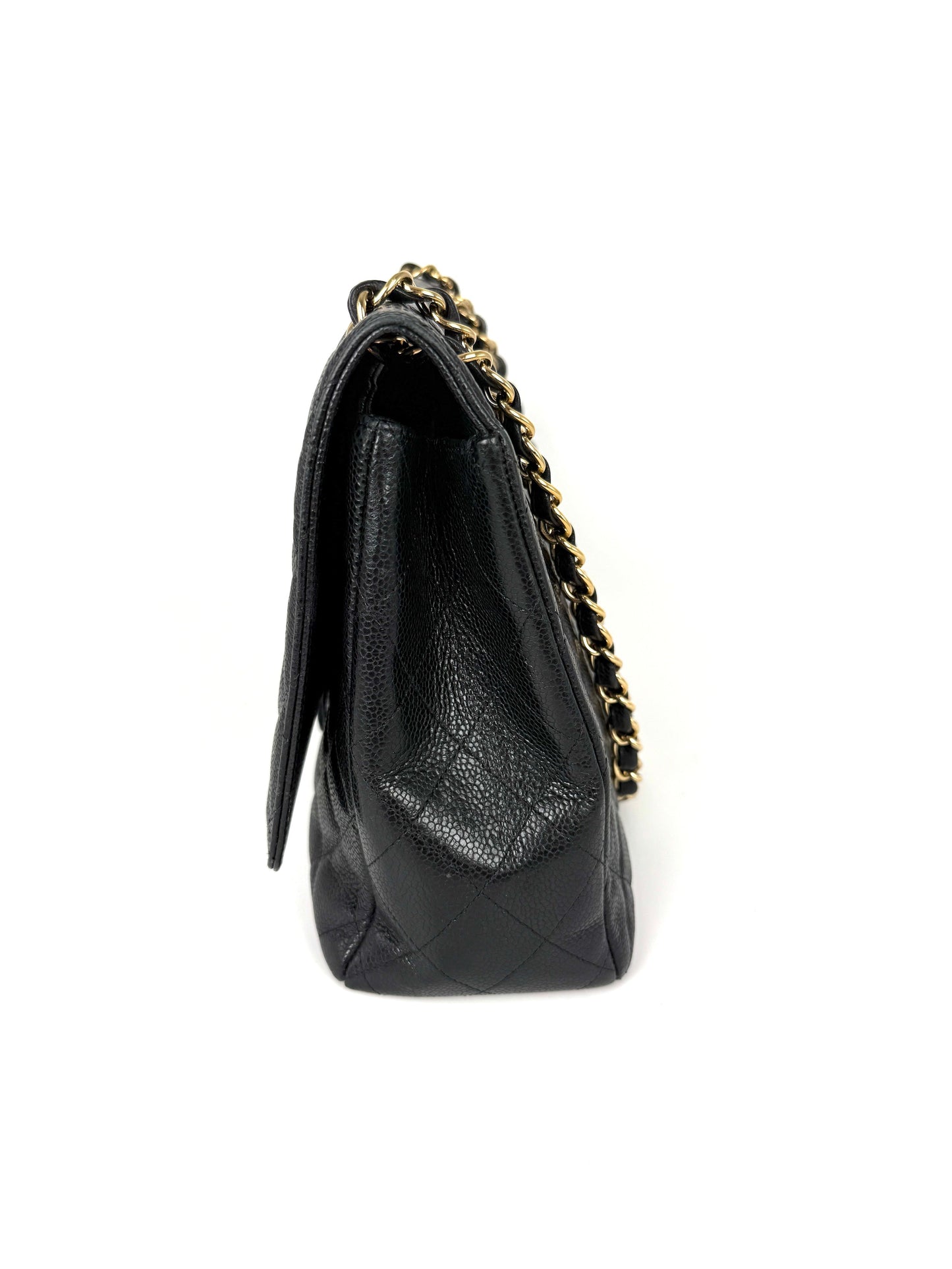 CHANEL Maxi Jumbo Classic Black Caviar Quilted Gold Hardware Single Flap Shoulder Crossbody Bag