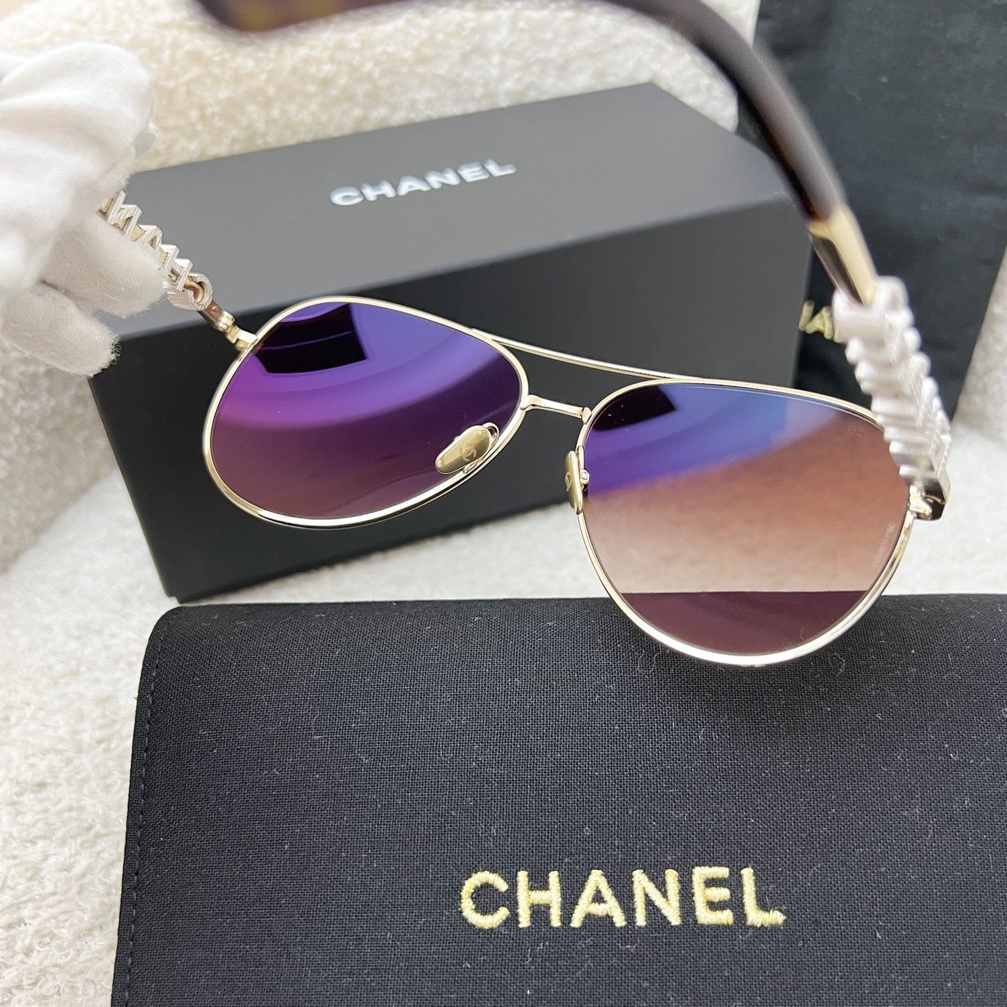 Chanel CHANEL Logo Aviator Sunglasses