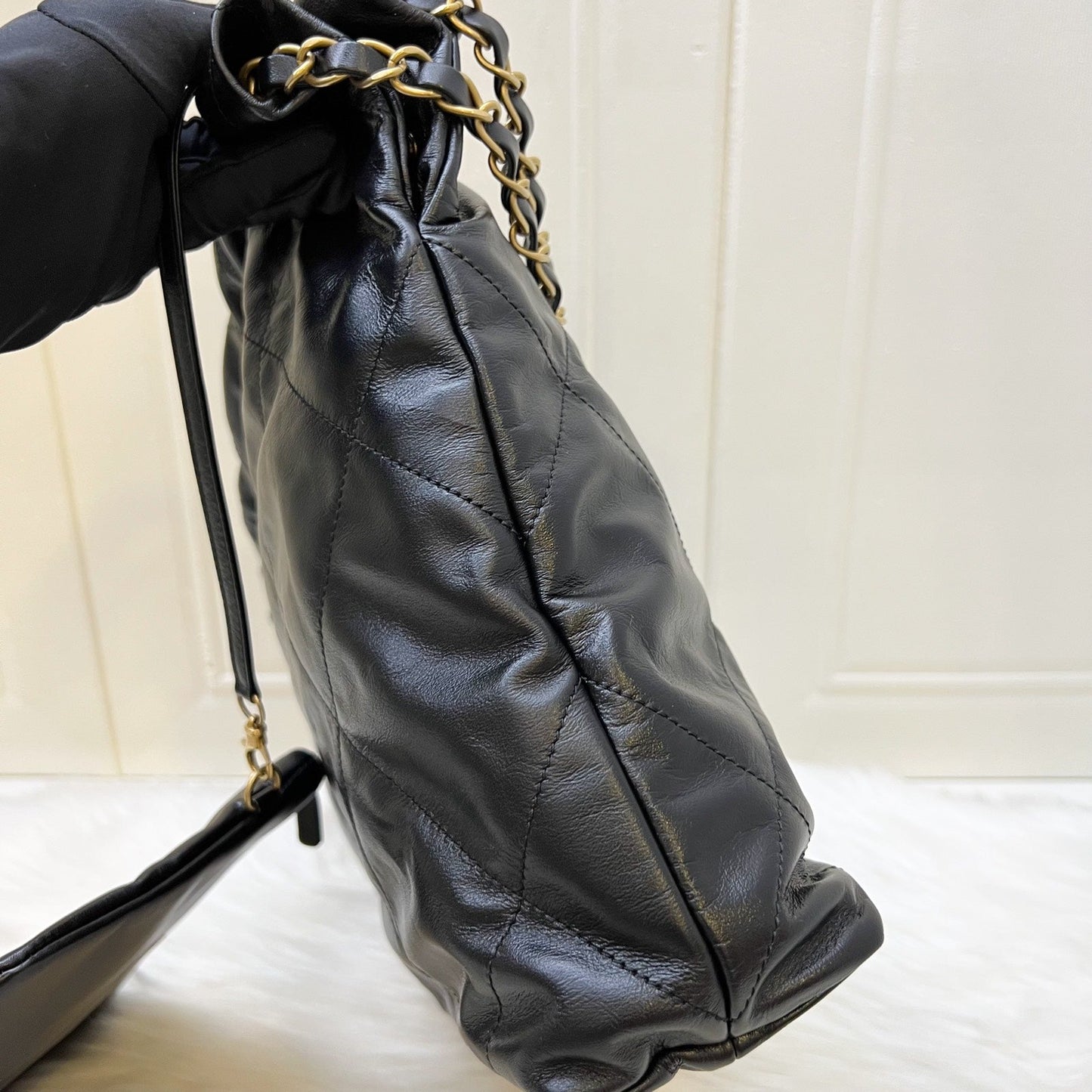 Chanel 22 Small Hobo Bag in Black Shiny Calfskin and AGHW