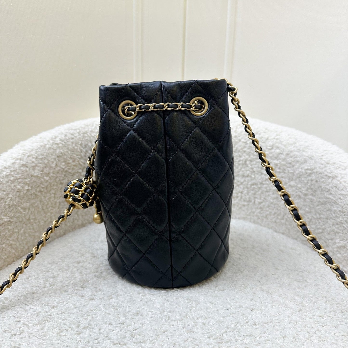 Chanel New Pearl Crush Bucket Bag in 22S Black Lambskin AGHW