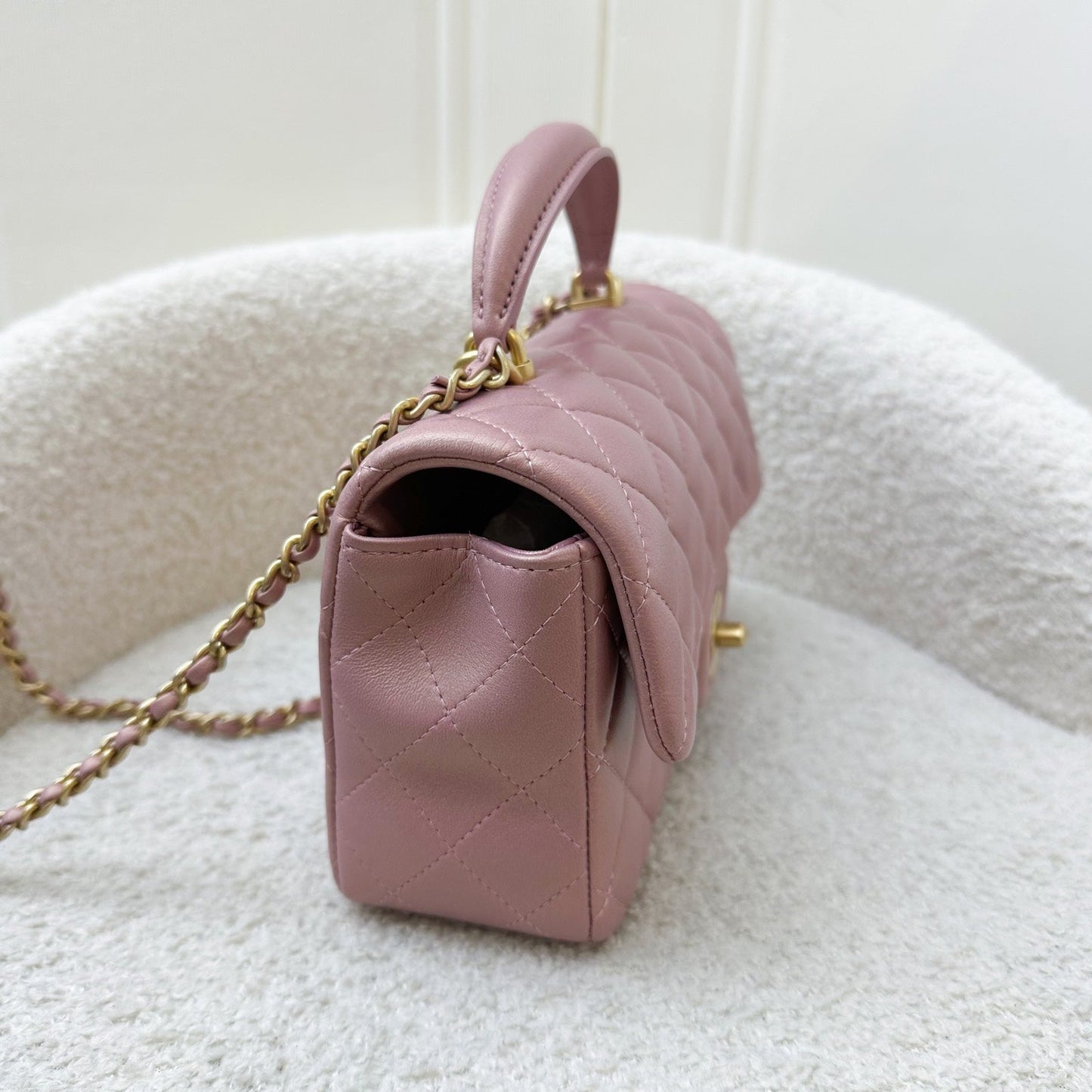 Chanel Top Handle Mini Rectangle Flap in Pink Lambskin AGHW