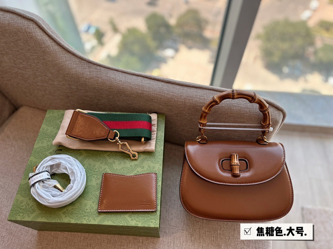 GC571 Gucci Bamboo 1947 Small Top Handle Bag / 8.3"W x 6"H x 2.75"D
