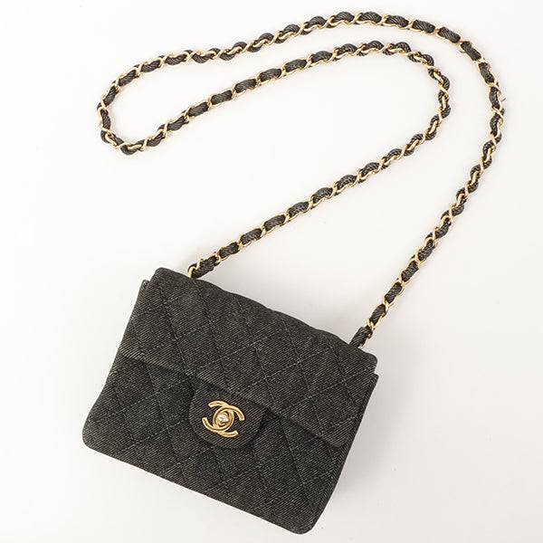 Chanel Around 1998 Made Denim Classic Flap Chain Bag Mini Black