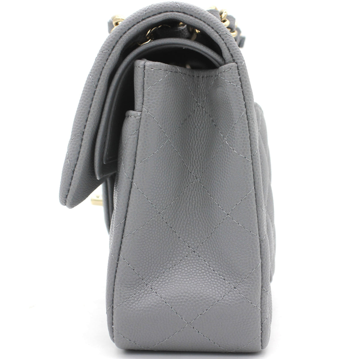 Caviar Quilted Small Classic Double Flap Grey