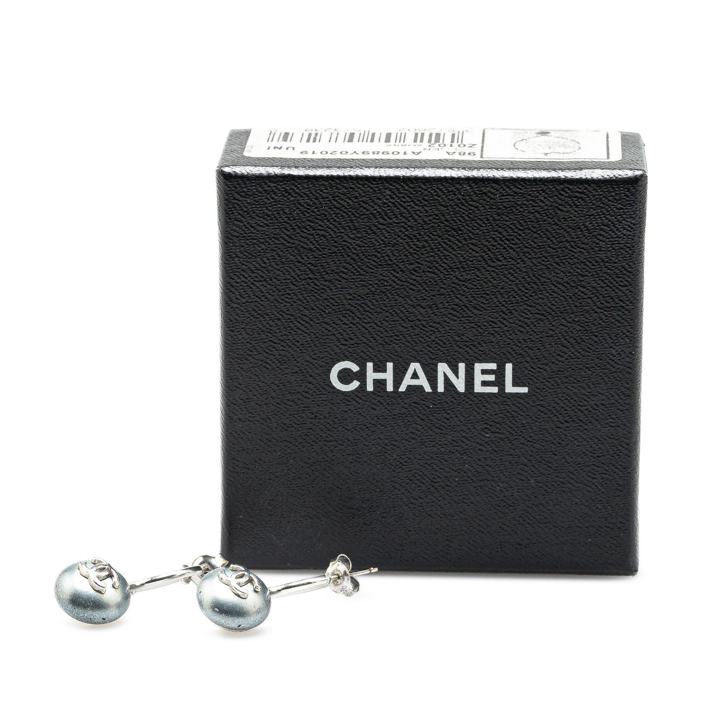Silver Chanel Silver Swing Faux Pearl Push Back Earrings