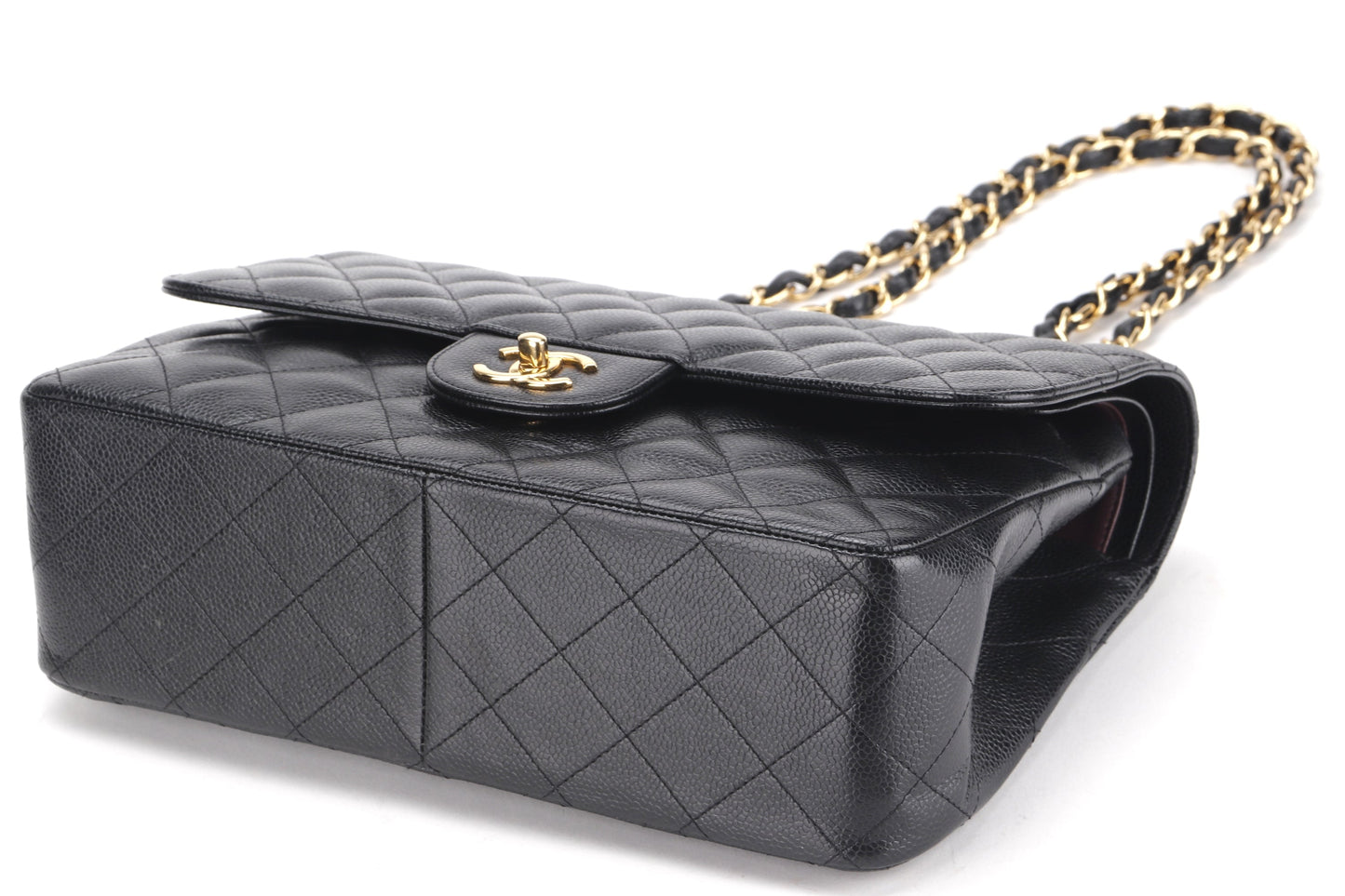 CHANEL DOUBLE FLAP BAG (1980xxxx) JUMBO BLACK CAVIAR LEATHER GOLD HARDWARE, NO & DUST COVER