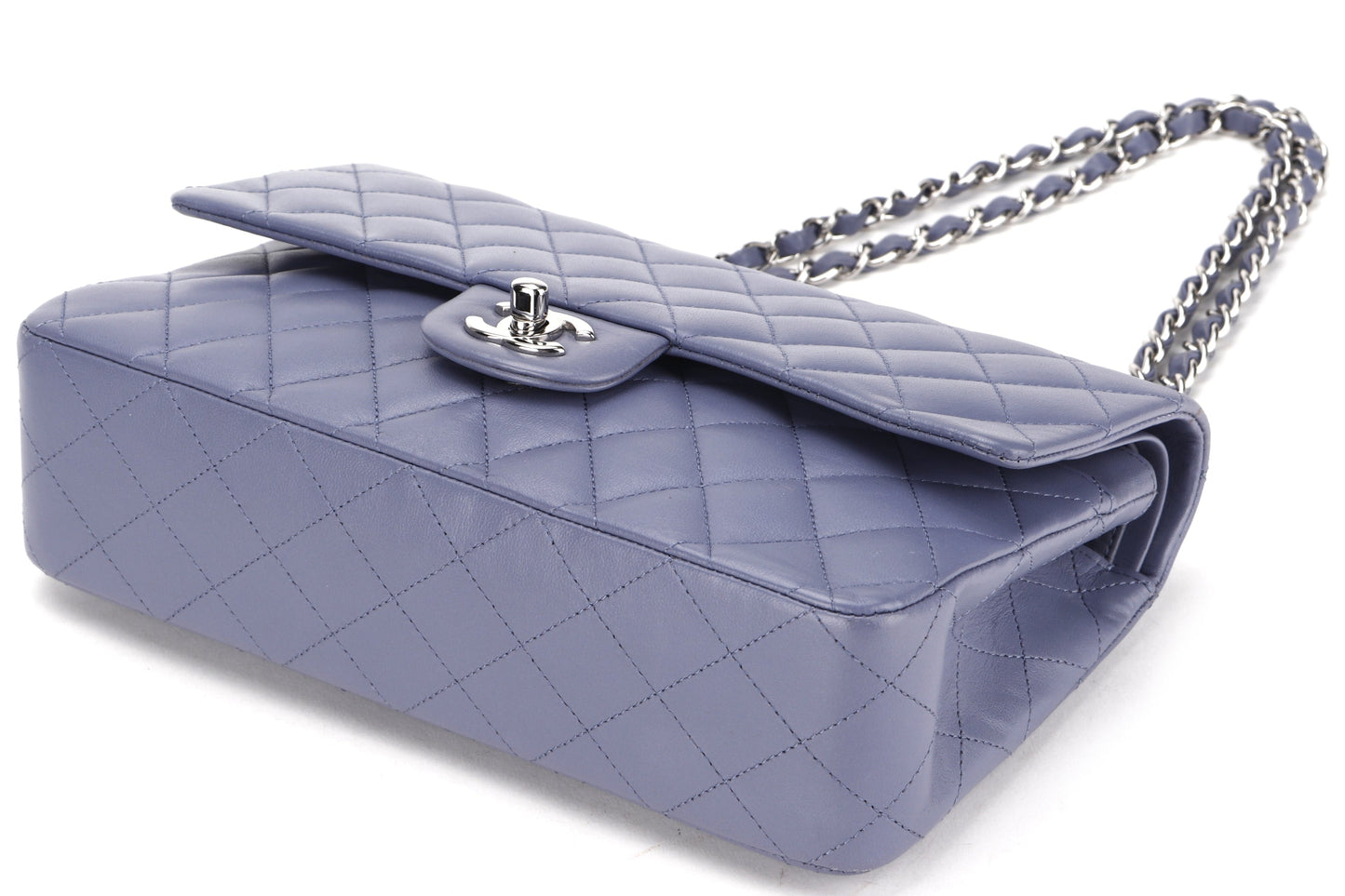 CHANEL CLASSIC FLAP (1583xxxx) MEDIUM LILAC LAMBSKIN SILVER HARDWARE, WITH , DUST COVER & BOX