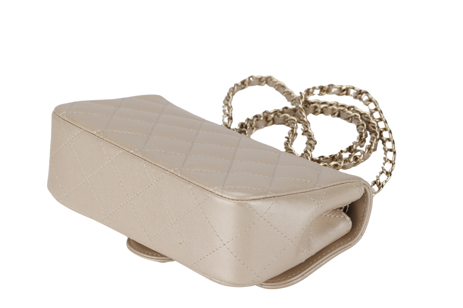 CHANEL VICTORY PEACE MINI FLAP LIGHT GOLD LAMBSKIN GOLD HARDWARE(2353xxxx) WITH DUST COVER , NO