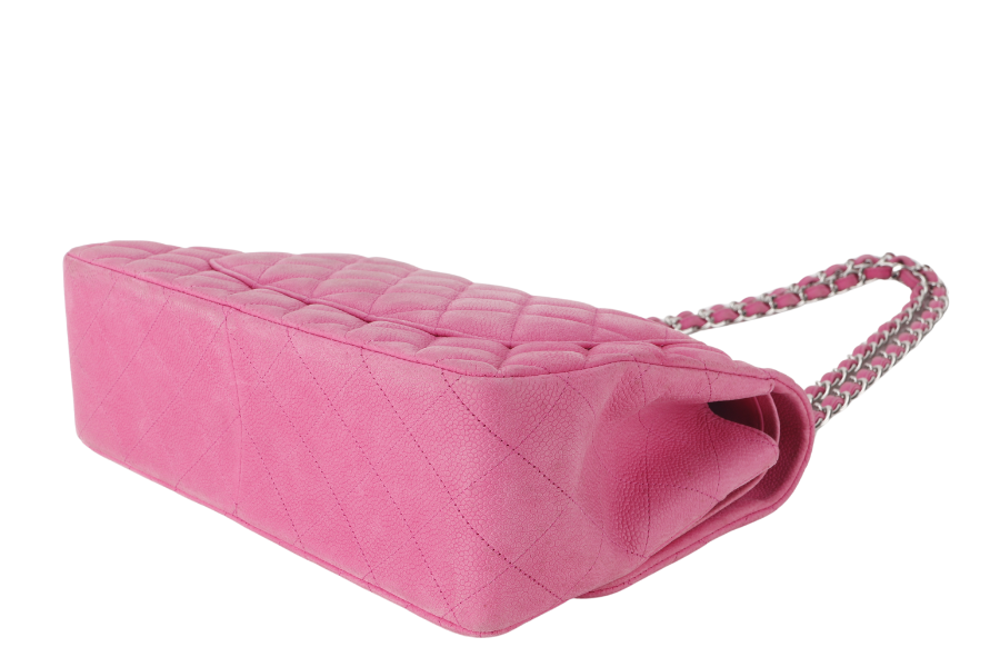 CHANEL CLASSIC DOUBLE FLAP BAG JUMBO FUSCHIA SUEDE CAVIAR SILVER HARDWARE (1803xxxx) NO DUST COVER