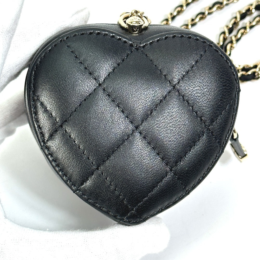 CHANEL AP2783 lambskin black COCO Mark CC Neck Strap mini heart shape