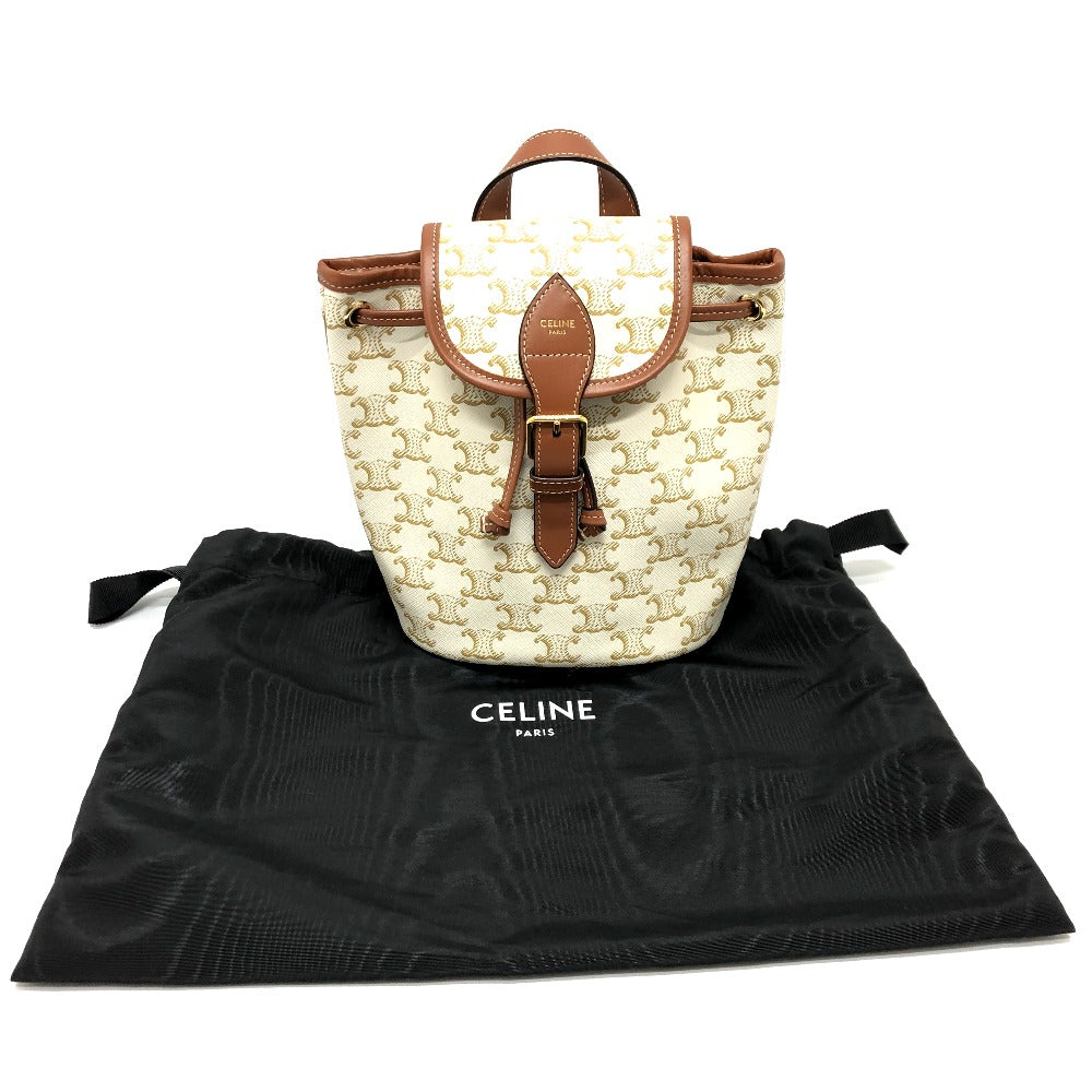 CELINE Backpack PVC / Leather White x brown Triomphe minifolco Women Used