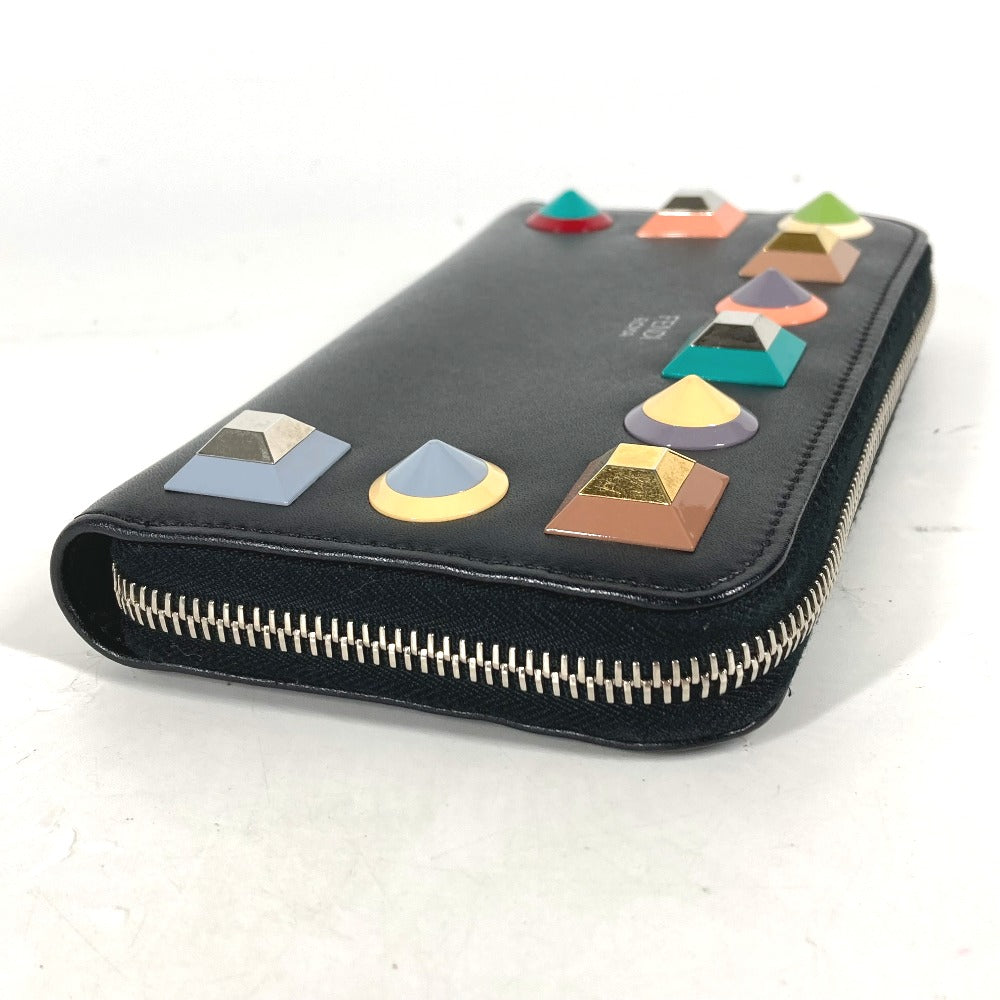 FENDI Long Wallet Purse leather black Long wallet Multi-stud logo Women