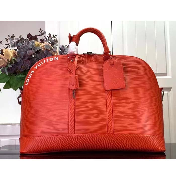 Louis Vuitton LV Unisex Alma Travel GM Vermillon Red Epi XL Grained Leather Handle Clip