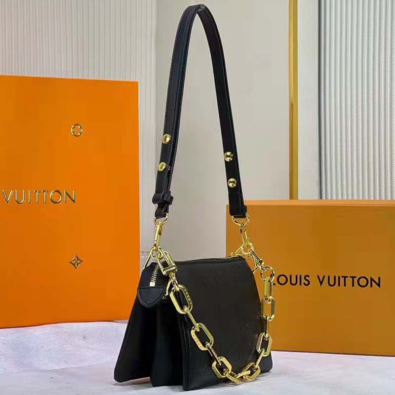 Louis Vuitton LV Unisex Coussin BB Black Monogram-Embossed Puffy Lambskin Calfskin