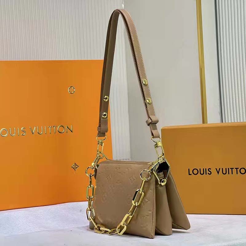 Louis Vuitton LV Unisex Coussin PM Camel Monogram-Embossed Puffy Lambskin Calfskin