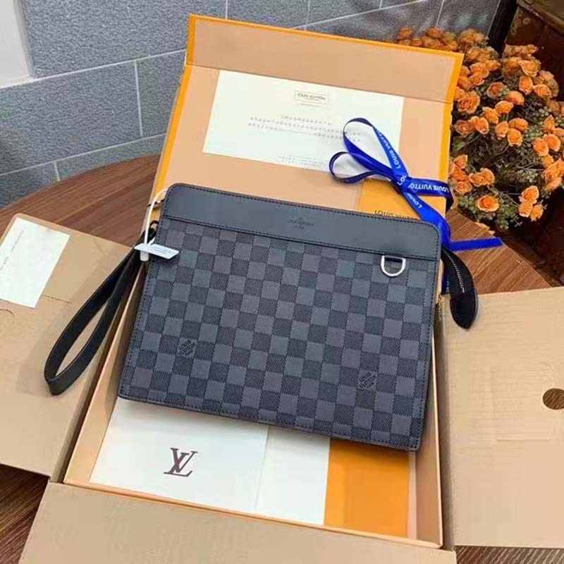 Louis Vuitton LV Unisex Discovery Pochette Clutch Damier Infini Cowhide Leather