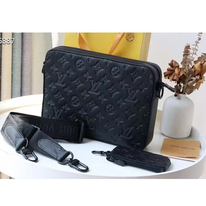 Louis Vuitton LV Unisex Duo Messenger Black Monogram Shadow Calf Leather