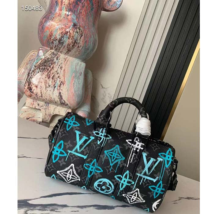 Louis Vuitton LV Unisex Keepall Bandoulière 25 Graffiti Green Monogram Coated Canvas