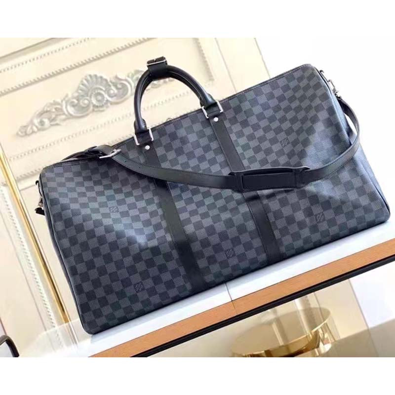 Louis Vuitton LV Unisex Keepall Bandoulière 55 Travel Bag Grey Damier Graphite Canvas