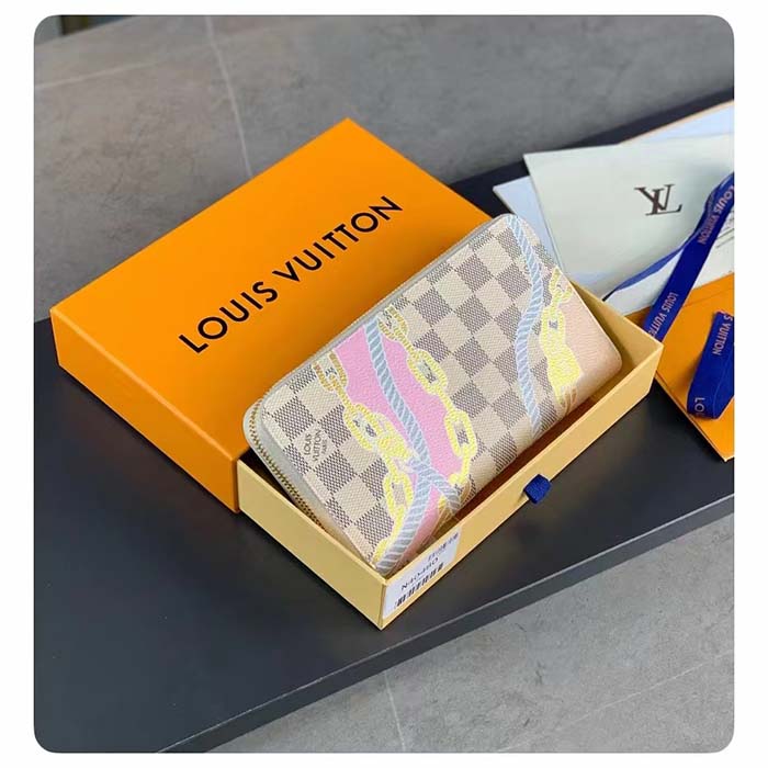 Louis Vuitton LV Unisex Zippy Wallet Damier Azur Coated Canvas Cowhide Leather