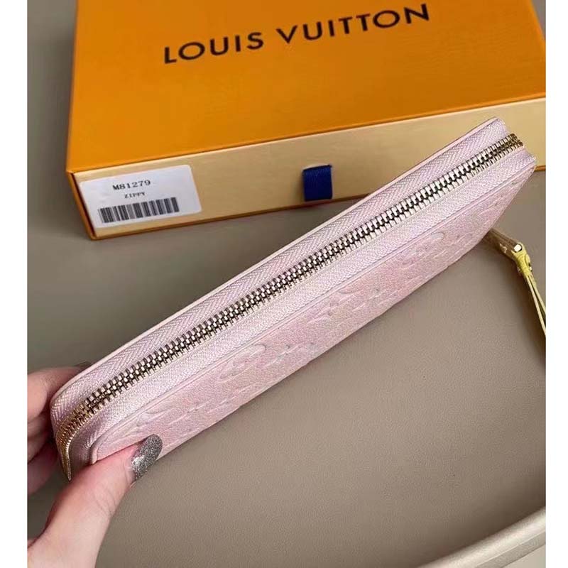 Louis Vuitton LV Unisex Zippy Wallet Pink Monogram Empreinte Embossed Supple Grained Cowhide