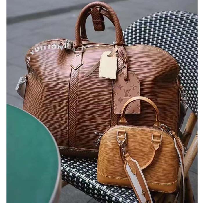 Louis Vuitton LV Unisex Alma Travel GM Cognac Calf Leather Double Zip Closure