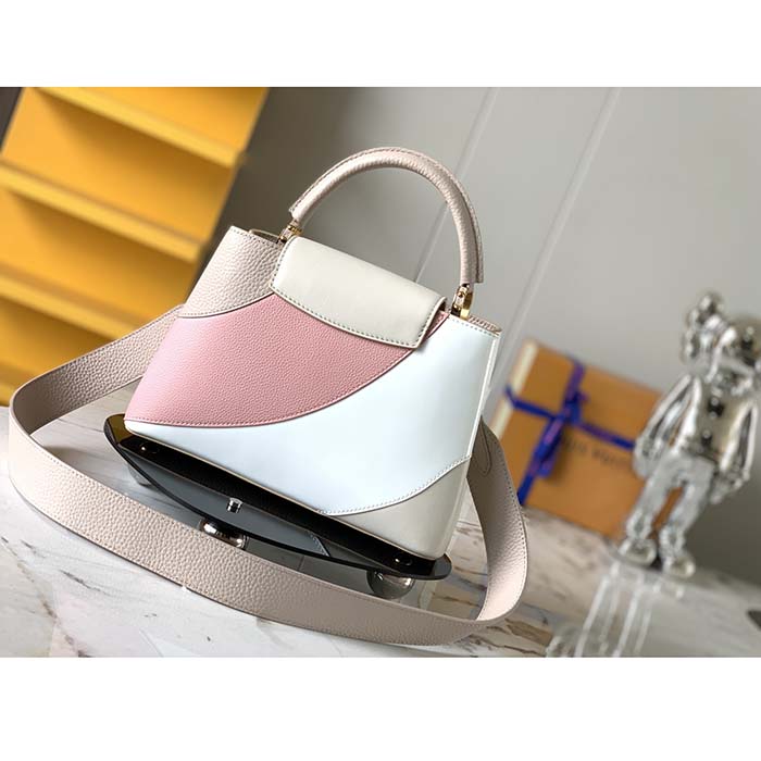 Louis Vuitton LV Women Capucines BB Handbag Beige Taurillon Patent Leather Smooth Calfskin