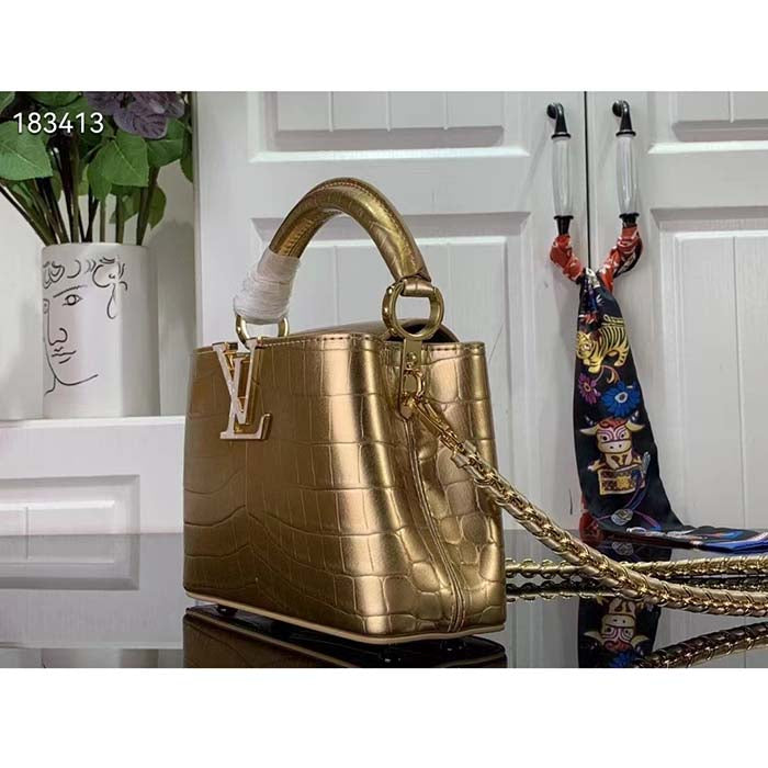 Louis Vuitton LV Women Capucines Mini Handbag Forest Clearing High Shiny Alligator Leather