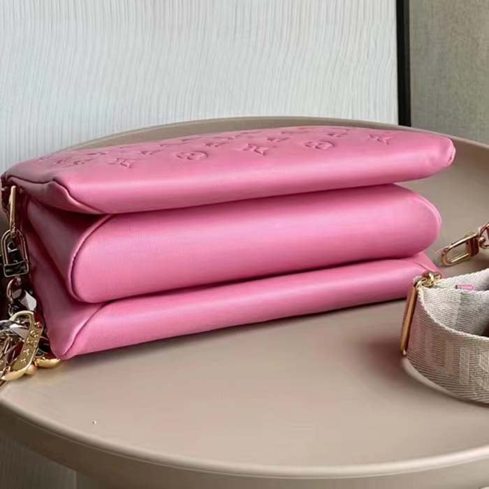 Louis Vuitton LV Women Coussin PM Handbag Rose Bonbon Pink Lambskin Cowhide Leather