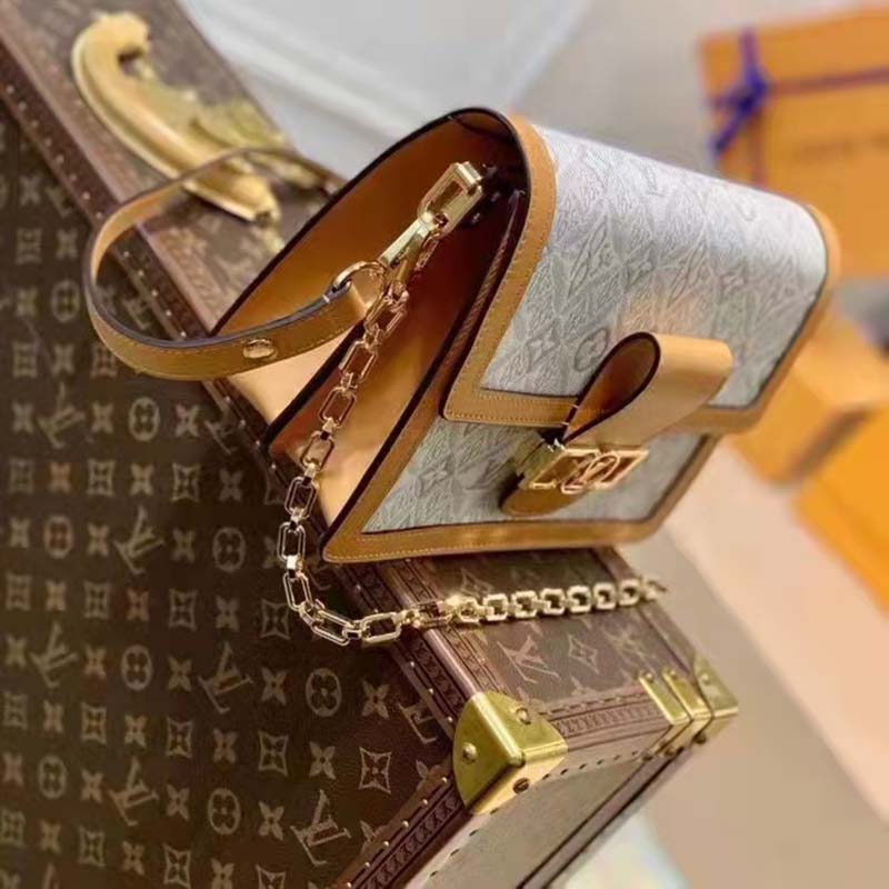 Louis Vuitton LV Women Dauphine MM Handbag Ecru Caramel Since 1854 Jacquard