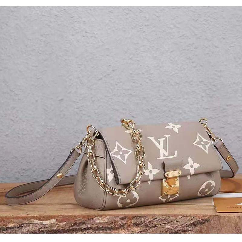 Louis Vuitton LV Women Favorite Tourterelle Gray Cream Monogram Empreinte Embossed Supple Grained Cowhide