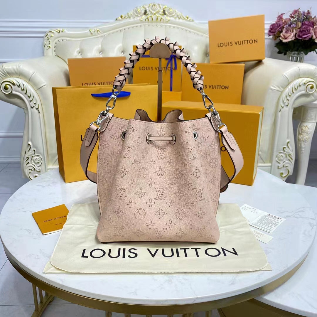 Louis Vuitton LV Women Muria Bucket Bag Galet Gray Mahina Perforated Calf Leather