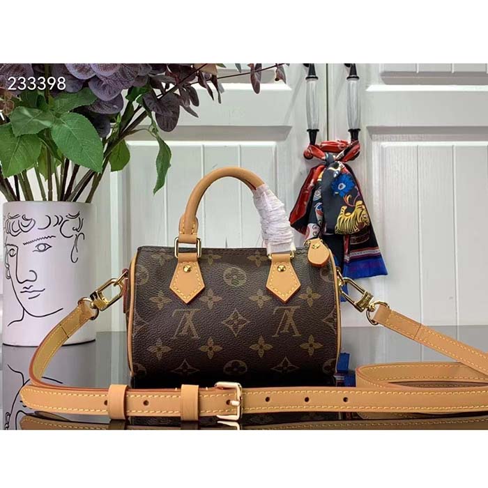 Louis Vuitton LV Women Nano Speedy Bag Pink Monogram Coated Canvas Cowhide Leather