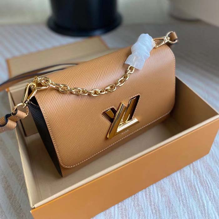 Louis Vuitton LV Women Twist MM Camel Light Brown Epi Grained Cowhide Leather